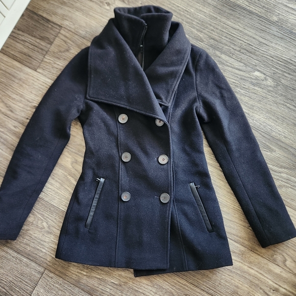 Mackage Black Wool Cashmere Fitted Double Breasted Womens Peacoat Size XS - Picture 2 of 11
